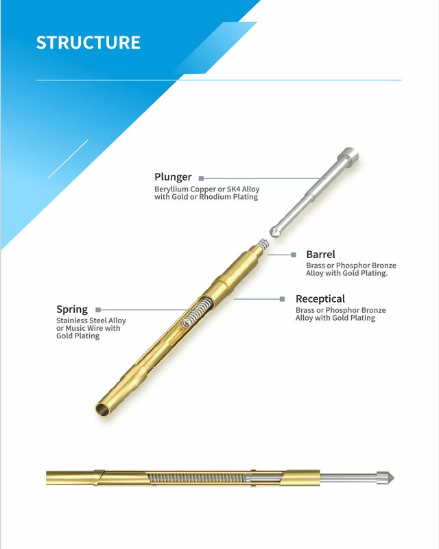 Gold Plated Brass Barrel Spring Test Probe with BeCu/SK4 Plunger and SWP Spring for Precision Testing
